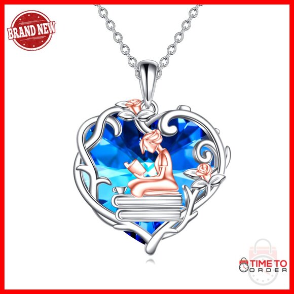 Sterling Silver Book Lover Necklace Reading Pendant Elegant Graduation Gift